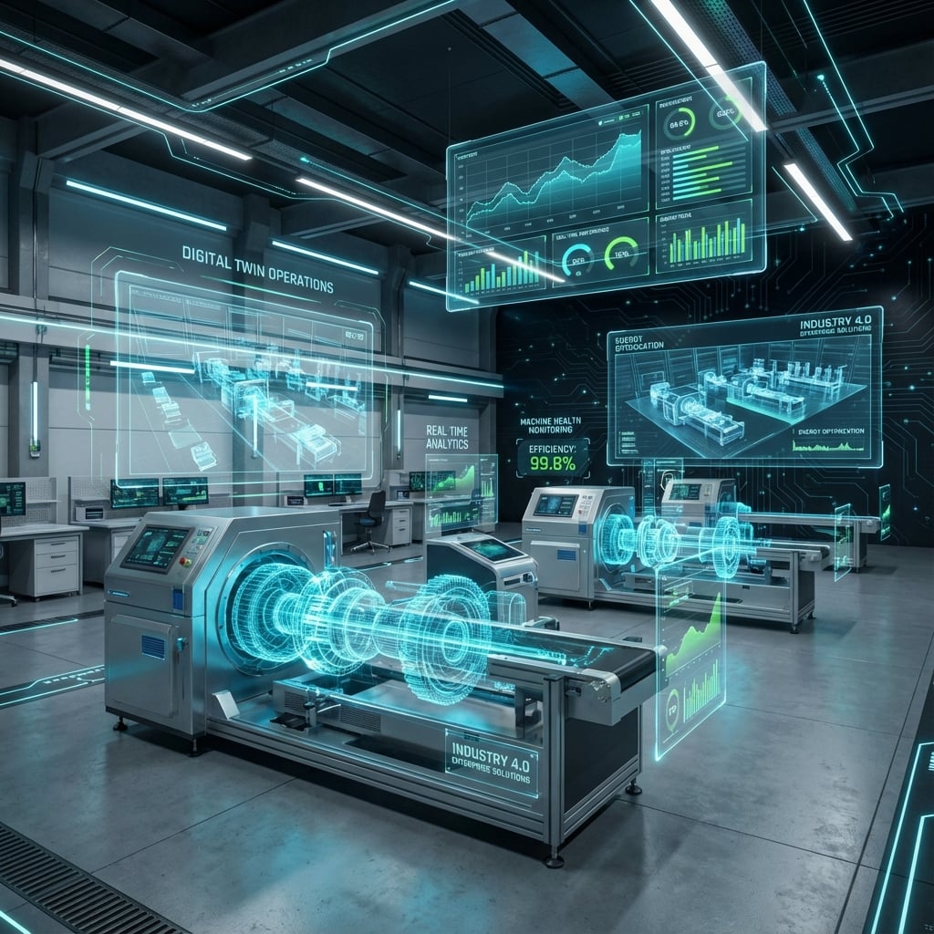 Visualisierung eines digitalen Zwillings einer Fabrik mit hervorgehobenen Datenpunkten